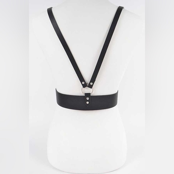 Black Vegan Leather Waist Harness Statement Belt - Picture 4 of 6